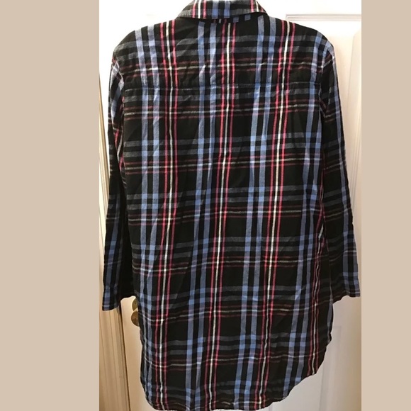 Vintage BETSEY JOHNSON Intimates Plaid Flannel Pajama Shirt Sleep Dress Black - Picture 4 of 7